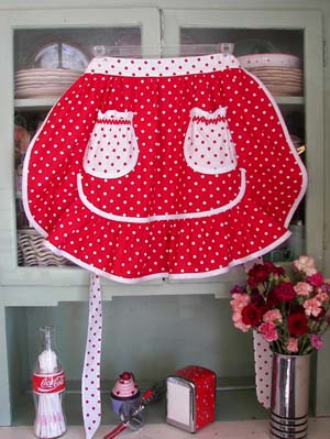 1943 Red Polka Dot  Ruffle Half Apron