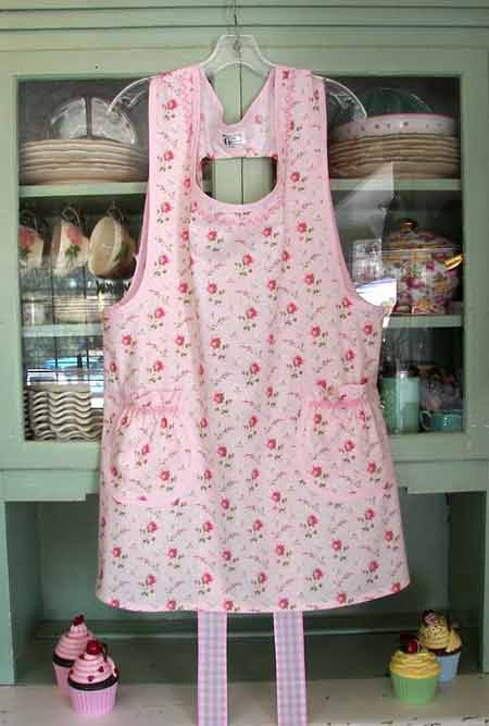 Pin roses on pink grandma apron